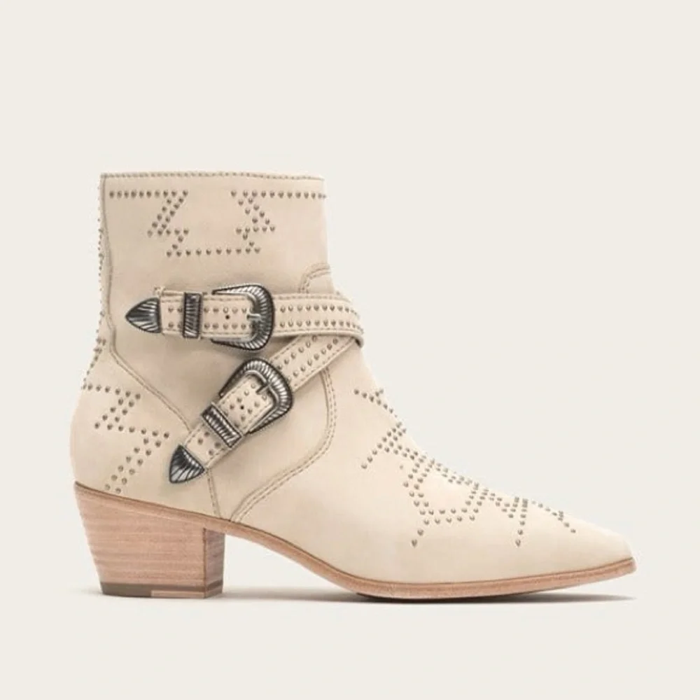 Frye Cream Western Ellen Deco Boots Sz 9 - Picture 1 of 9